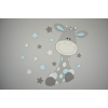 Houten muursticker - Giraf Zazu met sterren/bloemen - zachtblauw (naam optioneel) (60x60cm)